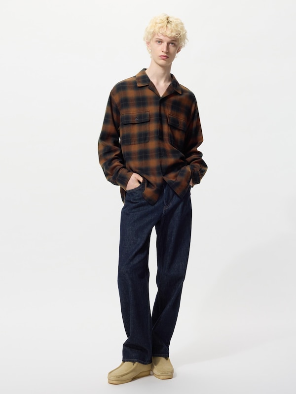 Brushed Cotton Open Collar Oversized Shirt