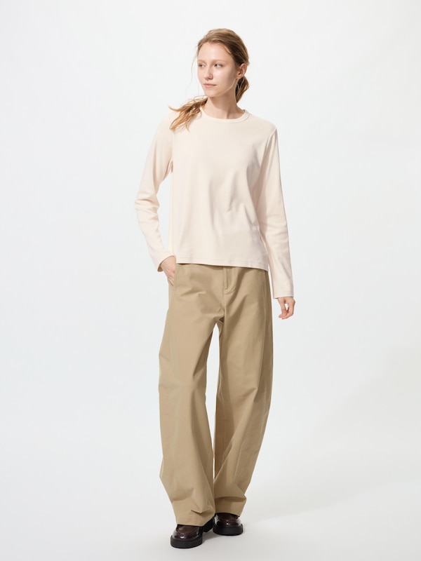 Smooth Stretch Cotton Crew Neck Long Sleeve T