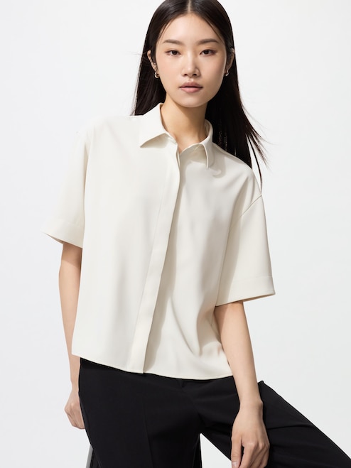 WOMEN'S DRAPE BLOUSE SHORT SLEEVE UNIQLO IN