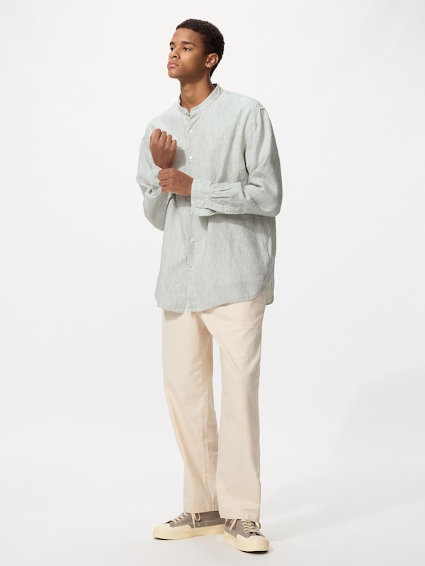 Premium Linen Stand Collar Shirt Long Sleeve