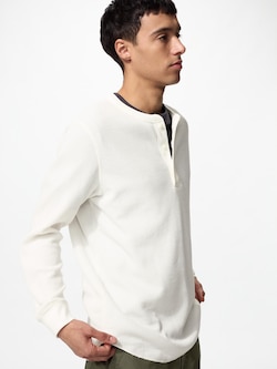 Waffle Henley Neck T-Shirt Long Sleeve