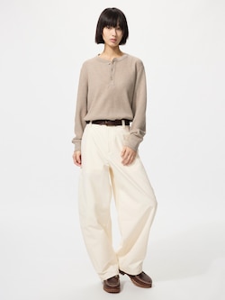 Waffle Henley Neck T-Shirt Long Sleeve