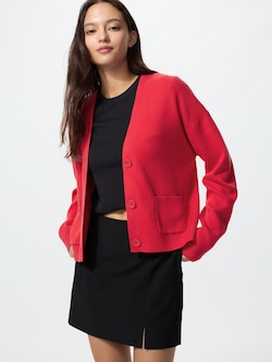 Smooth Cotton V Neck Short Cardigan