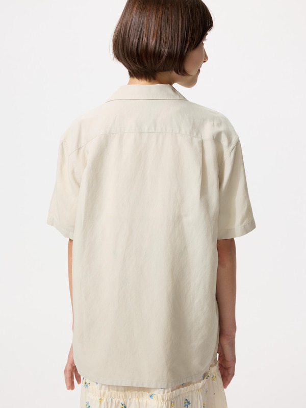 Linen Bend Open Collar Shirt Short Sleeve