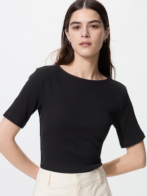Ribbed Boat Neck T-Shirt