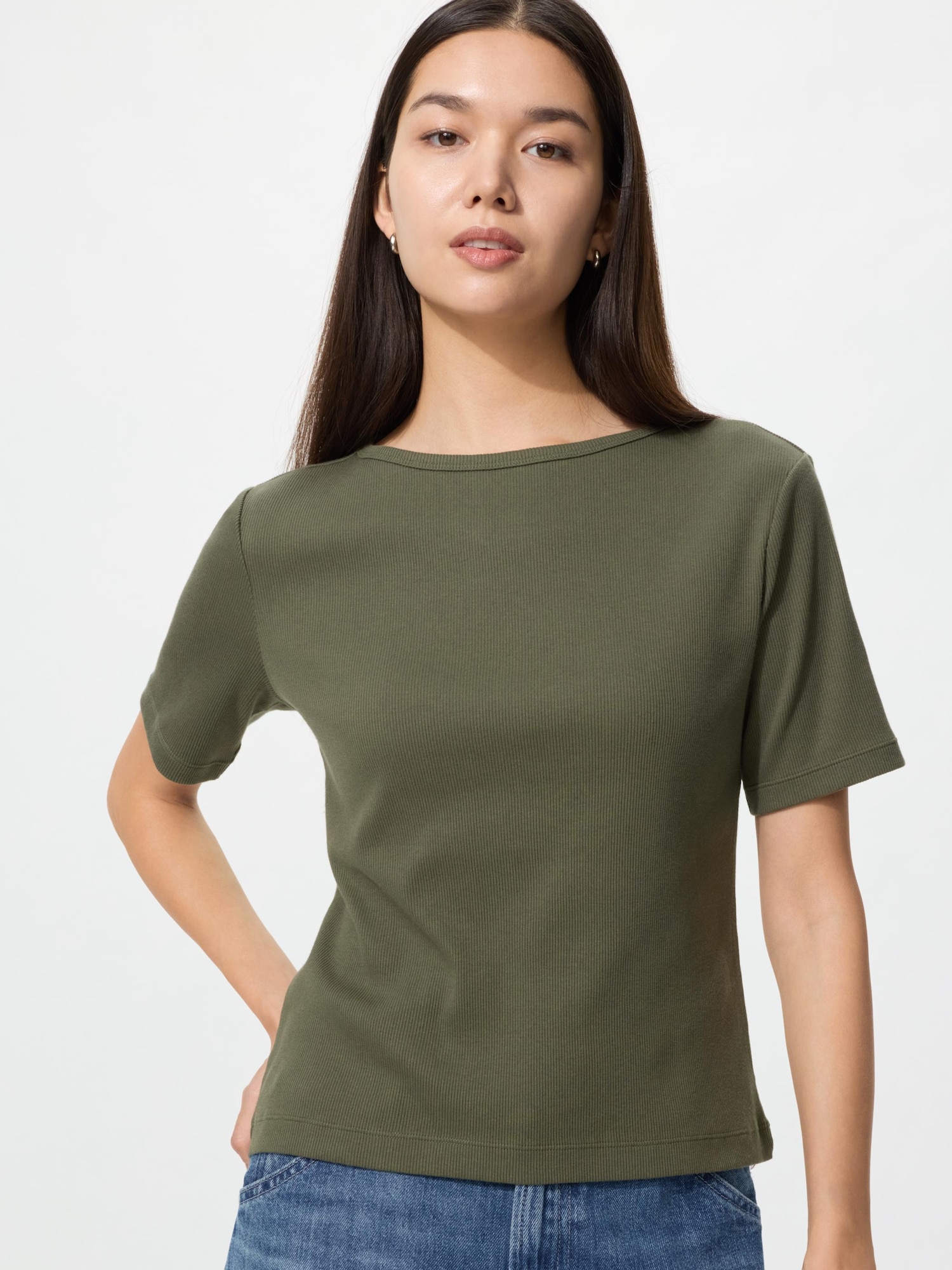 Women's Ribbed Boat Neck T-Shirt | UNIQLO IN