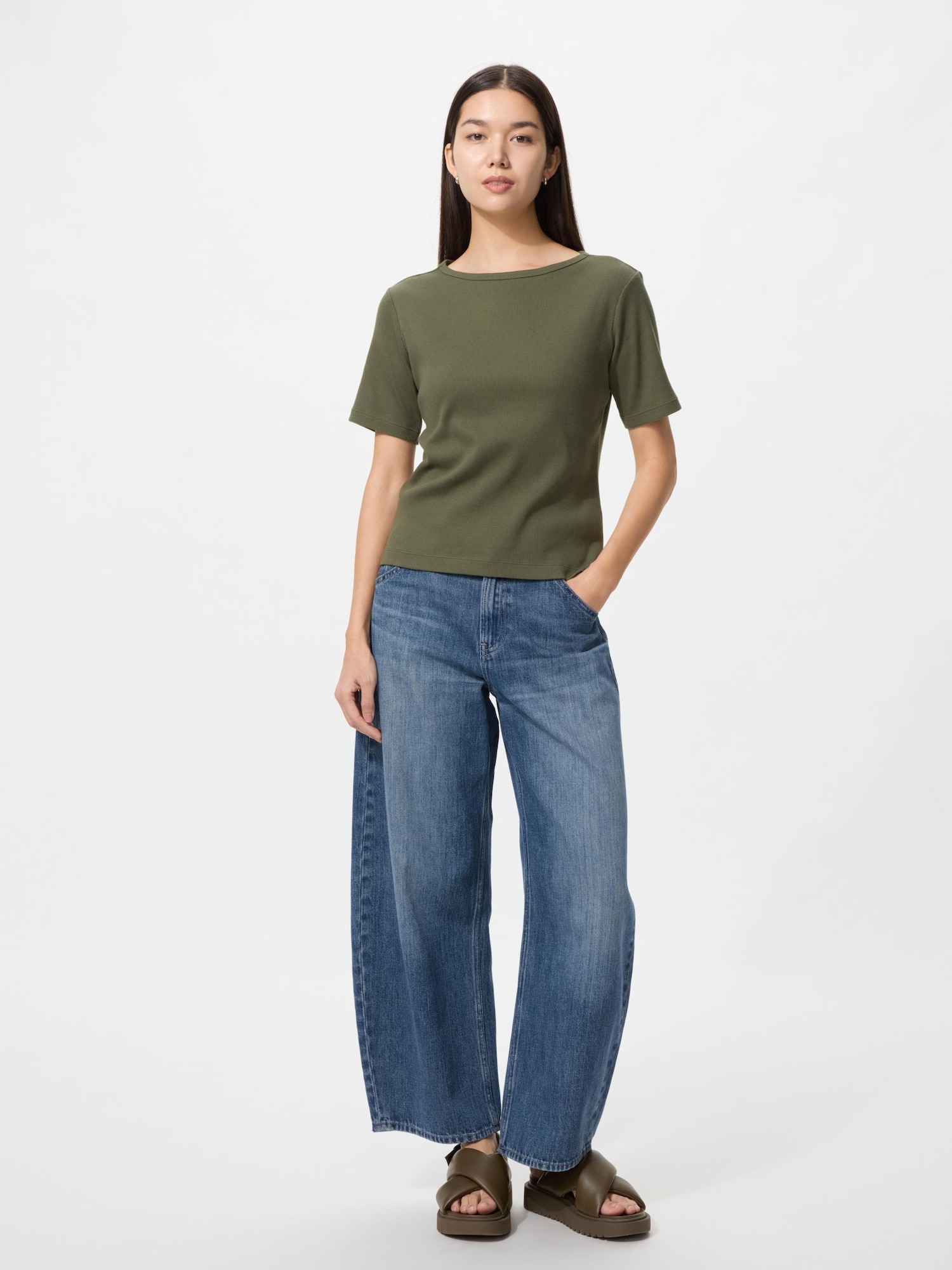 Women's Ribbed Boat Neck T-Shirt | UNIQLO IN