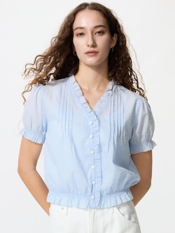 Cotton Dobby V Neck Blouse