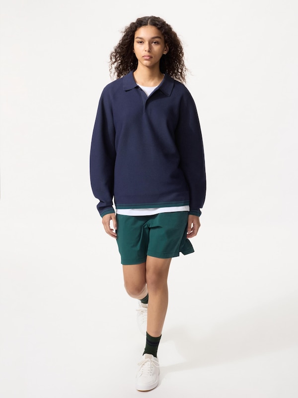 Washable 3D Knit Polo Long Sleeve