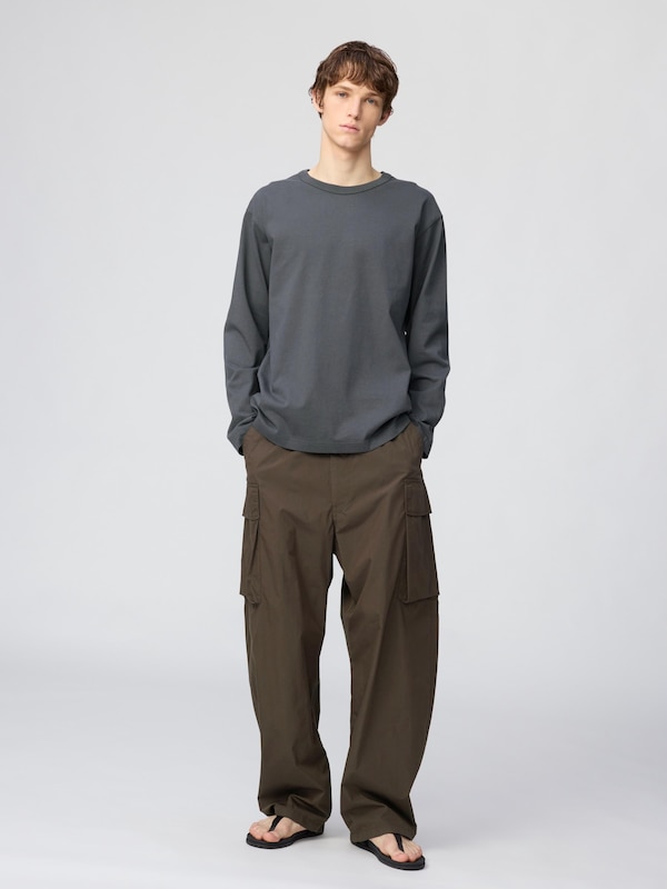 Washed Cotton Crew Neck T-Shirt Long Sleeve