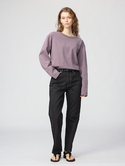 Washed Cotton Crew Neck T-Shirt Long Sleeve