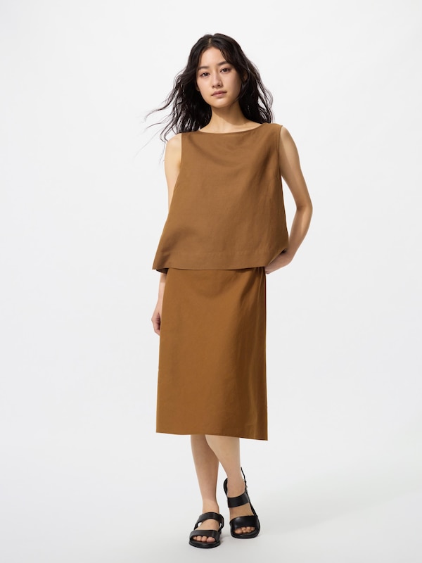 Linen Blend Midi Skirt