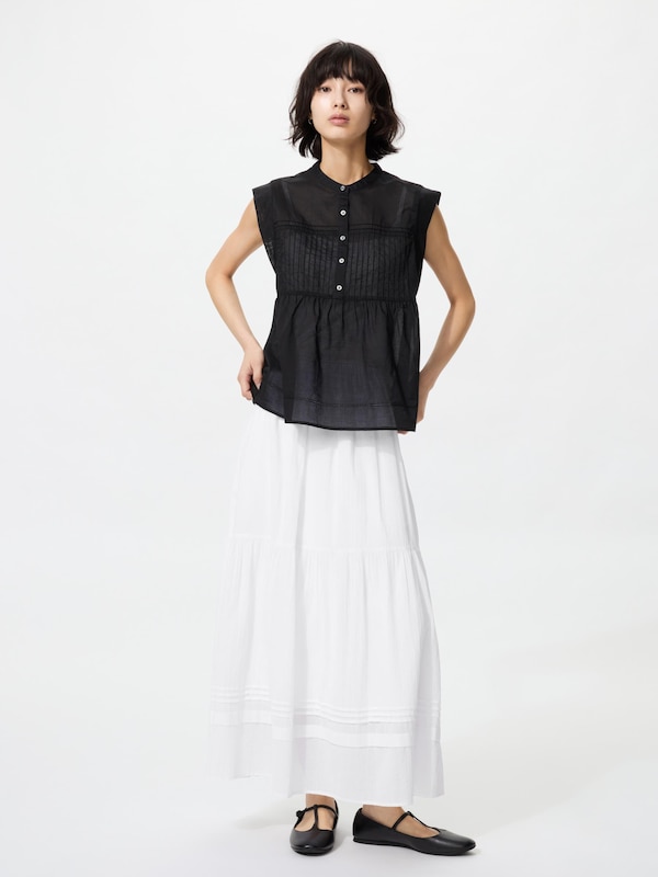 Light Cotton Pintuck Blouse Sleeveless