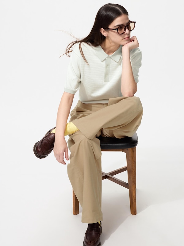 Washable knitted polo sweater/striped/S