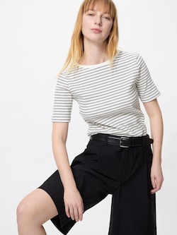 Ribbed Boat Neck T-Shirt