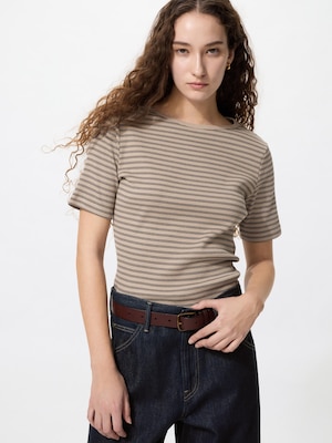 Ribbed Boat Neck T-Shirt