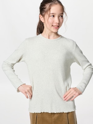 GIRLS Ribbed Crew Neck T-Shirt Long Sleeve
