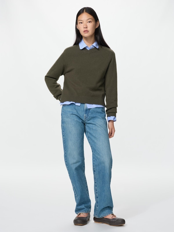 Wool Cashmere V Neck Sweater