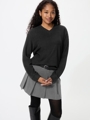 Ribbed Knitted Fleece V Neck T-Shirt