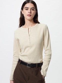 Ribbed Henley Neck T-Shirt