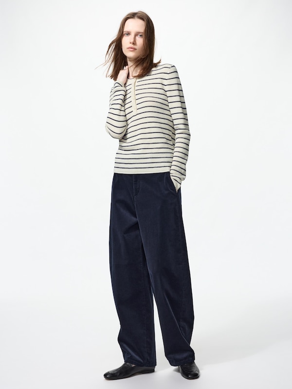 Merino Blend Henley Neck Sweater