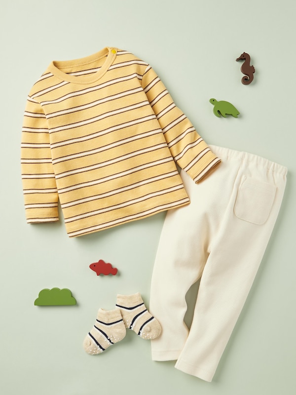 Crew Neck T-Shirt (Striped, Long Sleeve)
