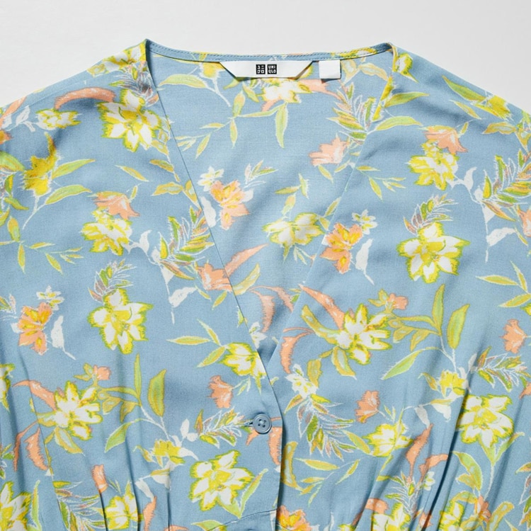 Printed V Neck Short Sleeve Flare Dress