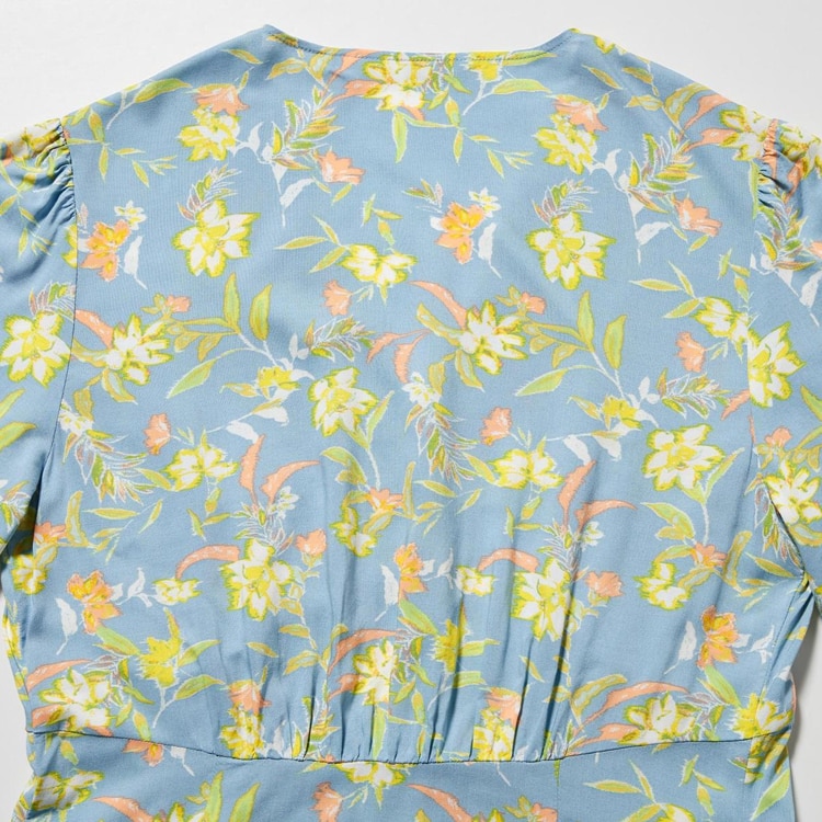 Printed V Neck Short Sleeve Flare Dress