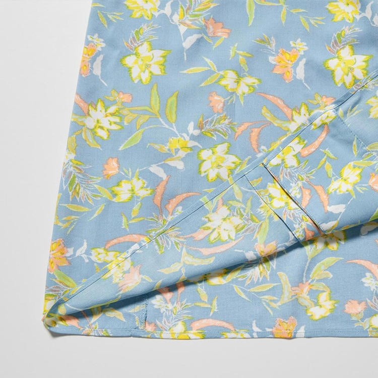 Printed V Neck Short Sleeve Flare Dress