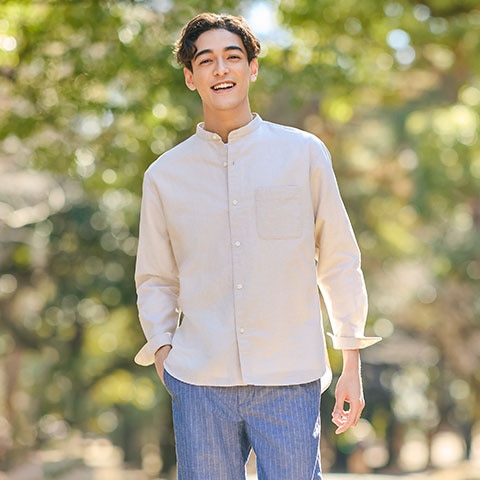 Cotton Linen Stand Collar Shirt