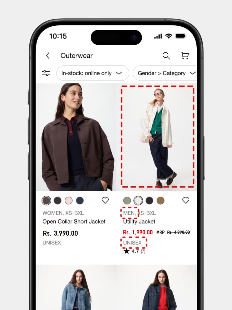 When the customer views the product list page, it now shows model images of each gender.