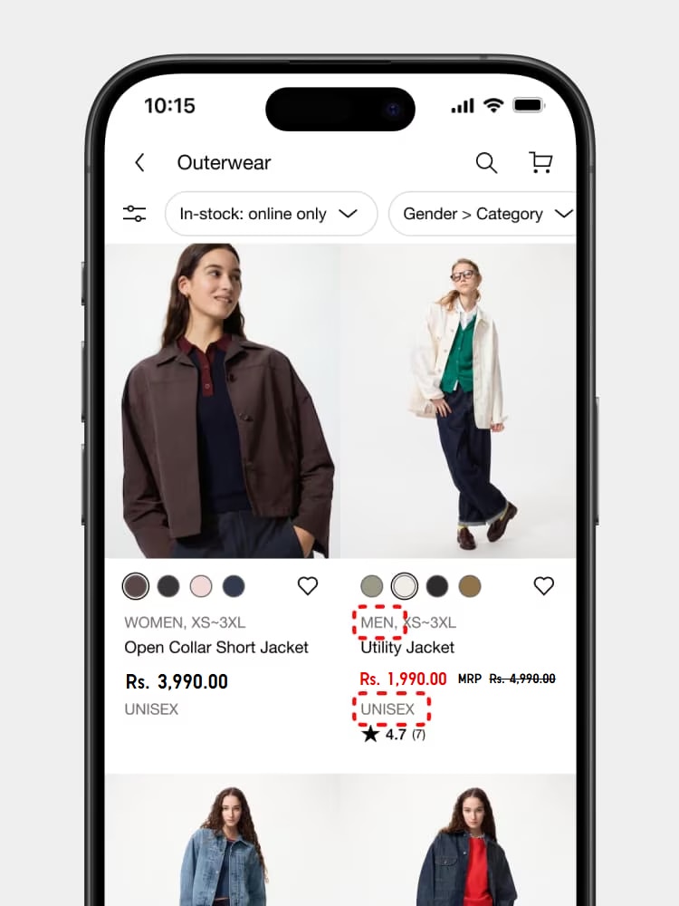 To make it clear whether a unisex item is available in men's or women's sizing, it is now labeled next to the sizes available, as well as being marked as 'unisex'.