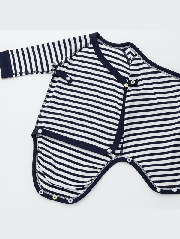 クルーネックボディ（ボーダー・長袖・前開き・2枚組）