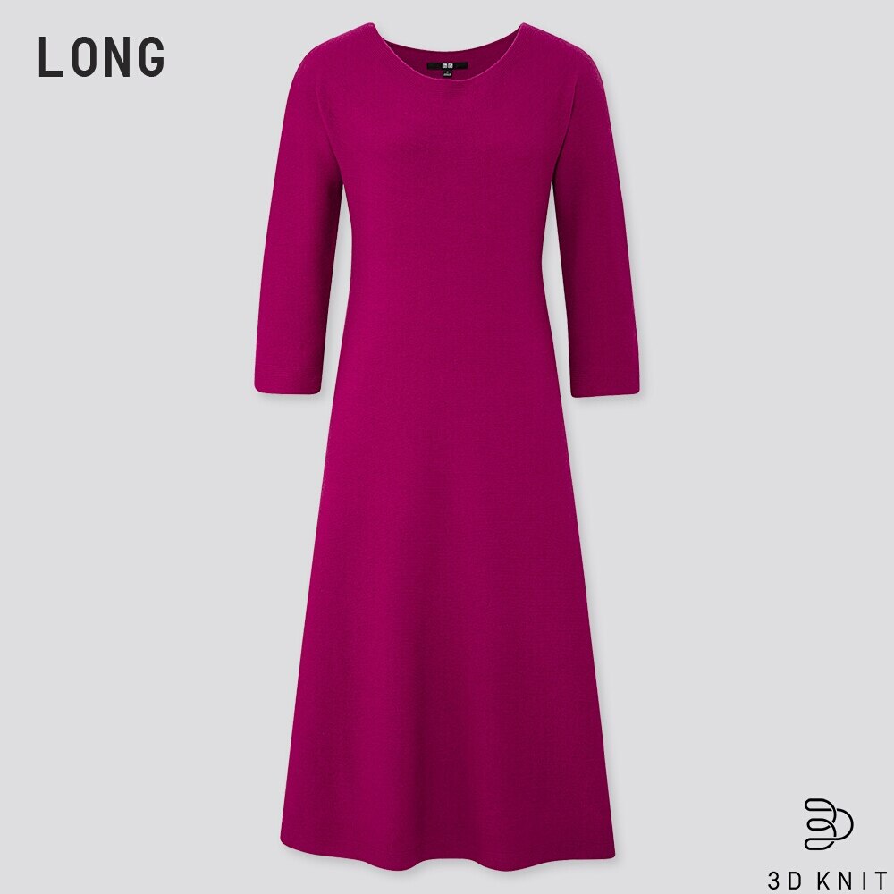 Uniqloの3dエクストラファインメリノフレアワンピース 7分袖 ロング Stylehint