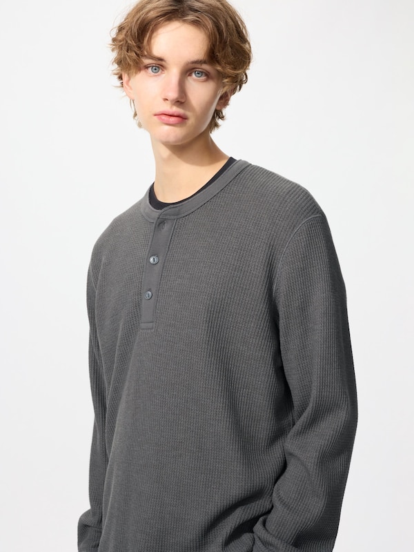 ワッフルヘンリーネックTシャツ