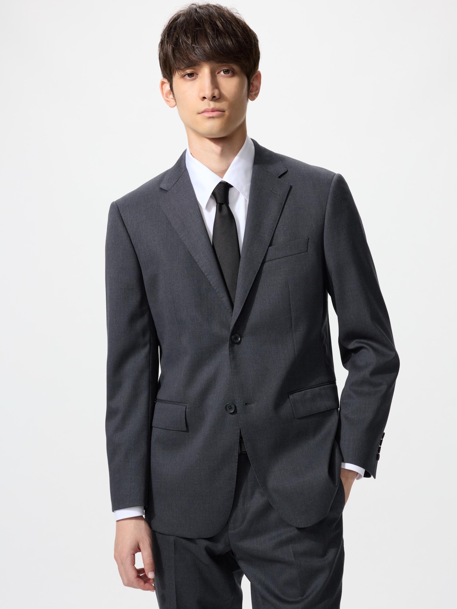UNIQLO ストレッチウール スリムジャケット グレー w82 L ユニクロ公式 | ストレッチウールスリムジャケット/カスタムオーダー