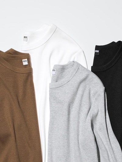 Soft Ribbed Crew Neck Long Sleeve T-Shirt