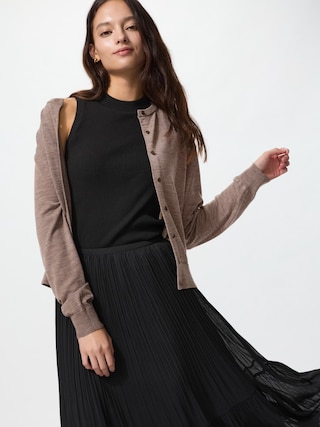 メリノクルーネックカーディガン