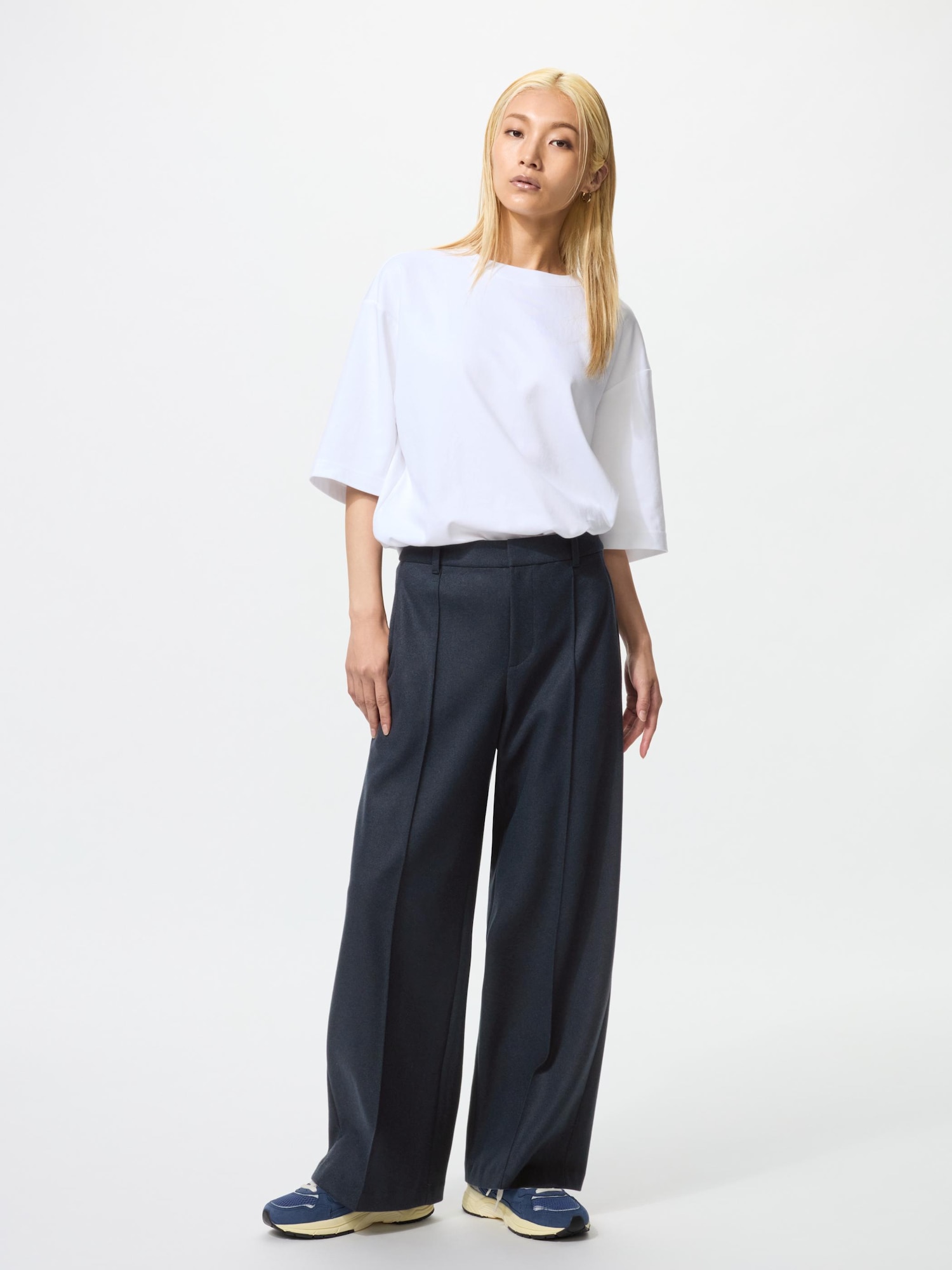 ユニクロ ブラッシュドジャージータックワイドパンツ ネイビー Ｌ 新品 タグ付き 新コラボ♡ユニクロ×コントワー・デ・コトニエ 秋冬版タック