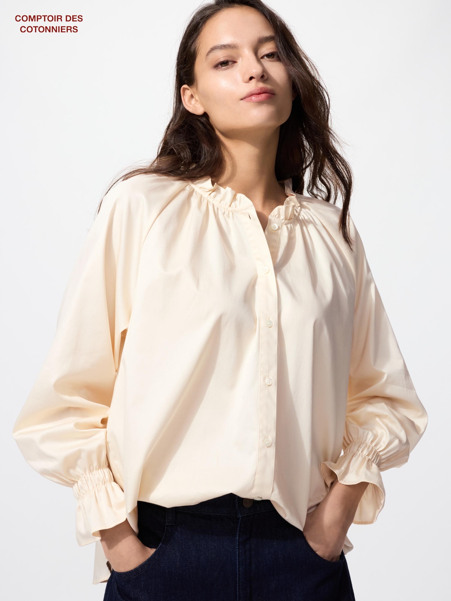UNIQLO コットンストレッチフリルシャツ ユニクロ公式 | コットンストレッチフリルシャツ