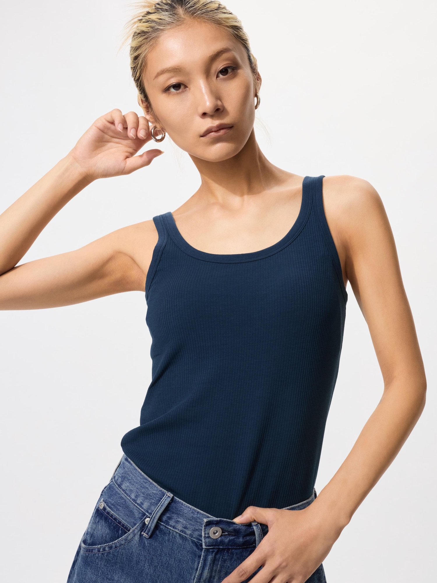 シルクカップ付きリブブラタンクMグレー1枚ネイビー2枚フレンチ袖Lサイズ2枚 シルク100%タンクトップ, カップ付き, 2023SSモデル, ネイビー