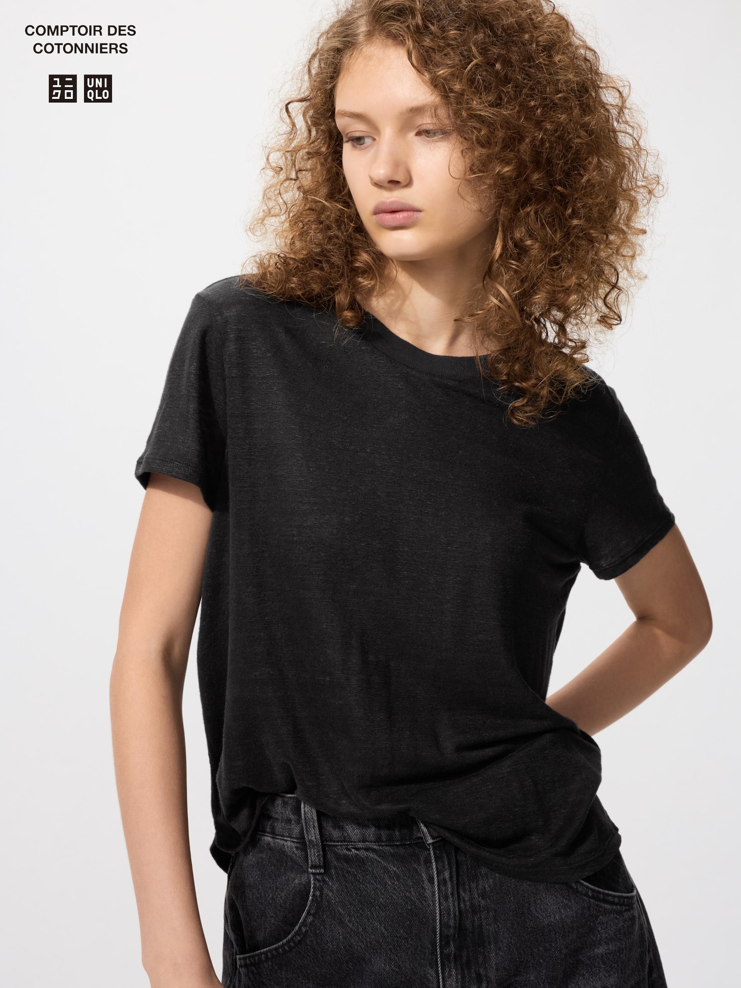 【チョコ】ユニクロ　夏用トップスL  カットソー ブラウスL UNIQLO（ユニクロ）の「コットンフライスクルーネックT（長袖