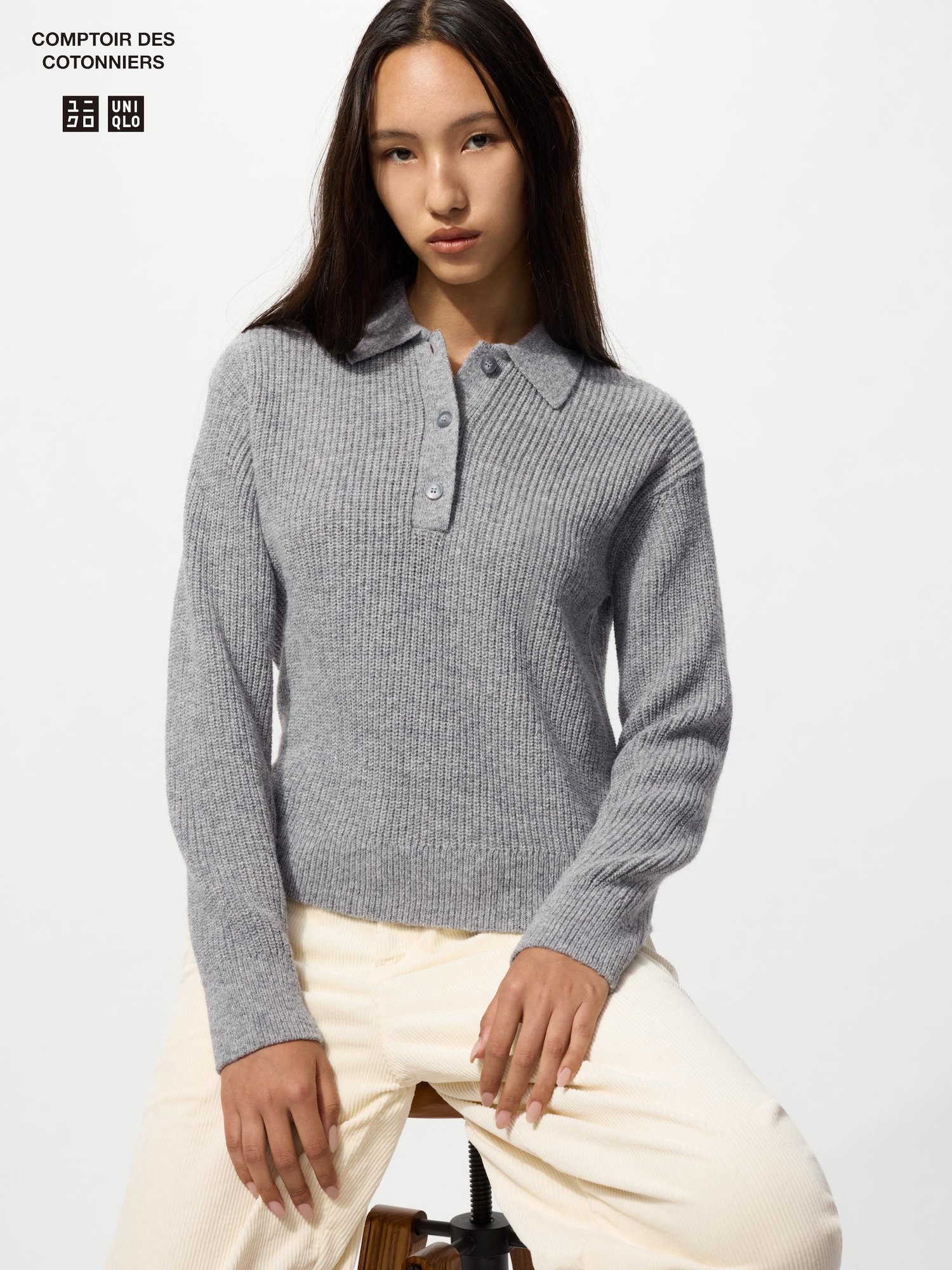 UNIQLO COMPTOIR DES COTONNIERS ポロセーター ユニクロ公式 | プレミアムラムポロセーター（長袖）