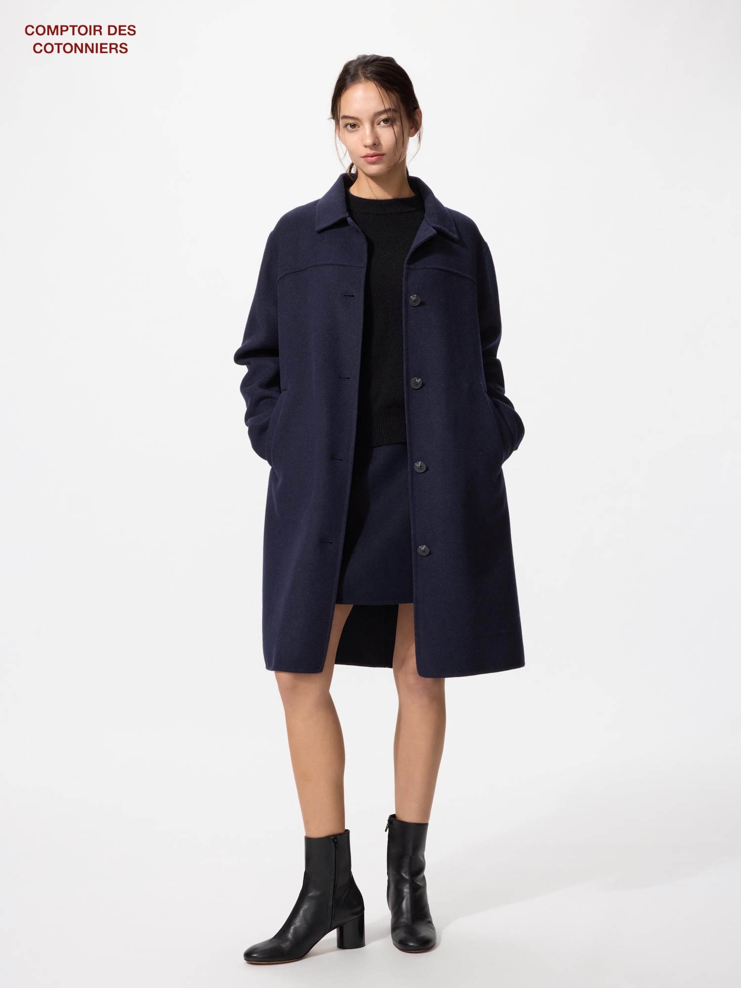 ユニクロC UNIQLOC ダブルフェイスコート　ブラック　黒　L ユニクロ公式 | ダブルフェイスロングコート