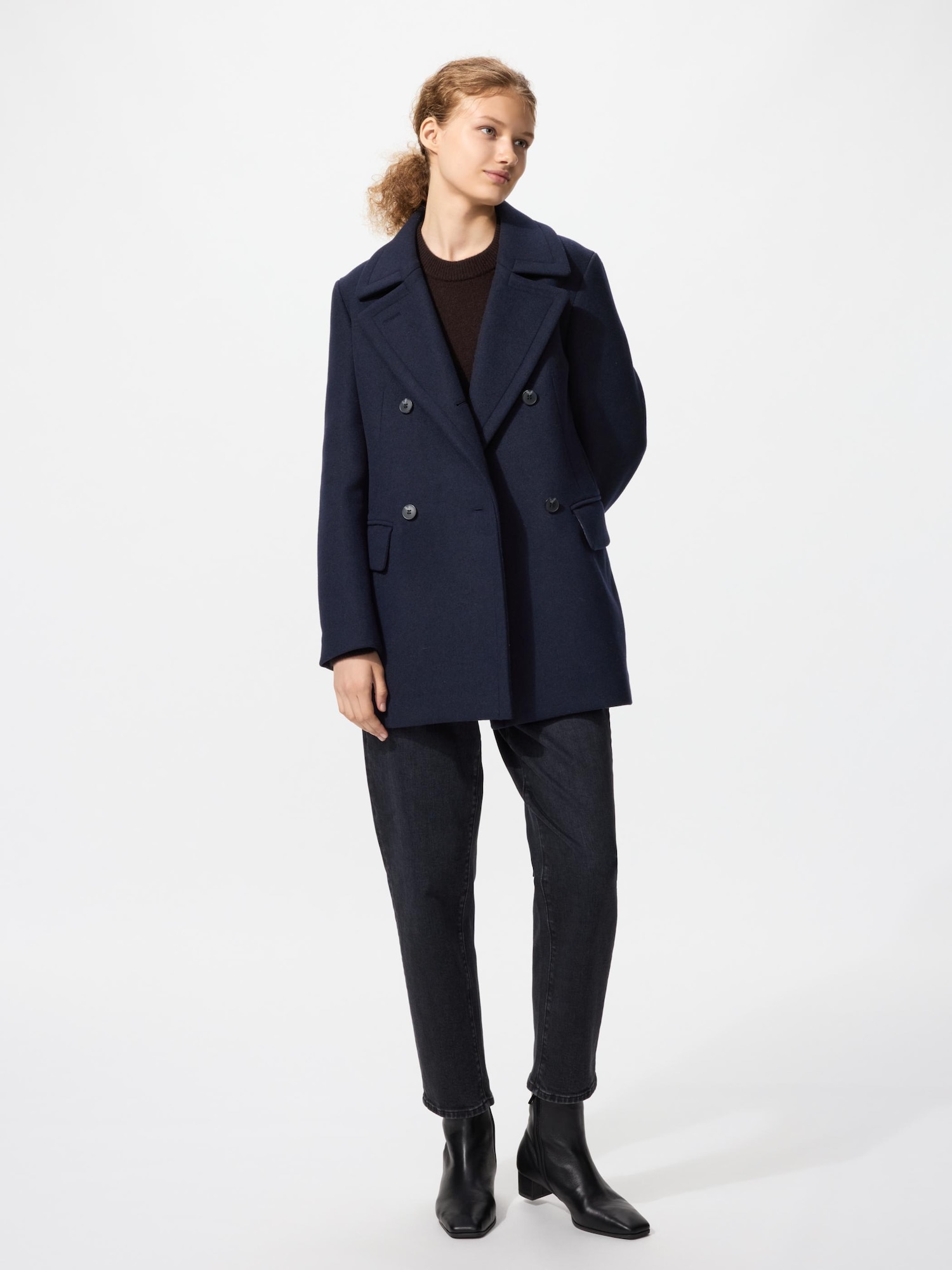 新品未使用！ ユニクロユー ウールブレンドロングPコート ネイビー XXL ユニクロ公式 | ウールブレンドPコート