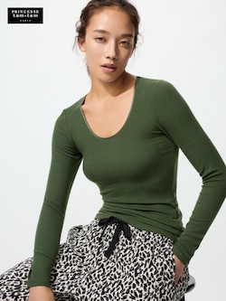 極暖ヒートテックカシミヤブレンドリブクルーネックT