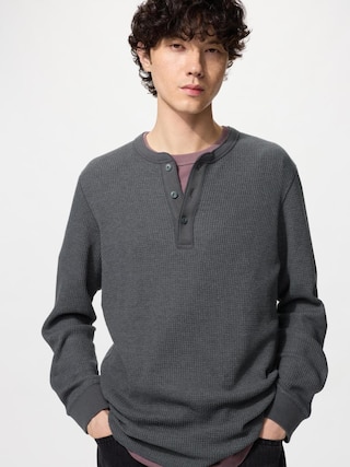 ワッフルヘンリーネックTシャツ/長袖