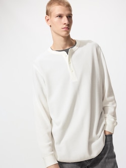 ワッフルヘンリーネックTシャツ長袖