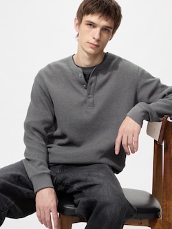 ワッフルヘンリーネックTシャツ/長袖