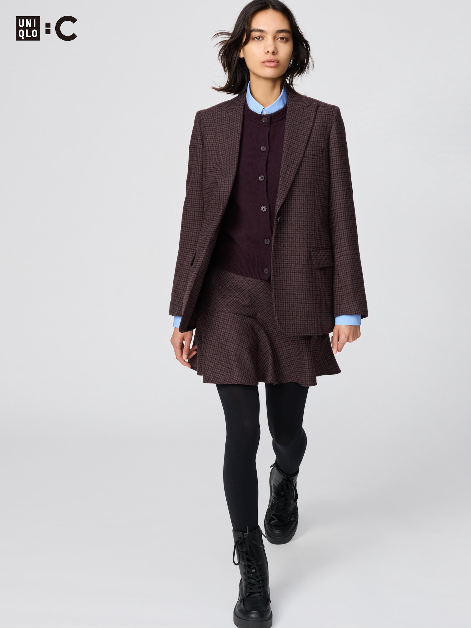 ユニクロ　UNIQLOツイードシングルカラーコート ウエストベルト付き ユニクロ公式 | ツイードシングルカラーコート
